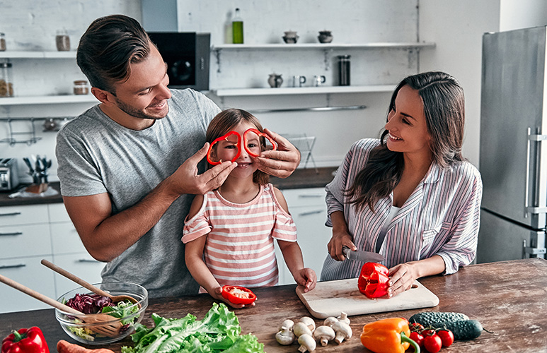 family in kitchen