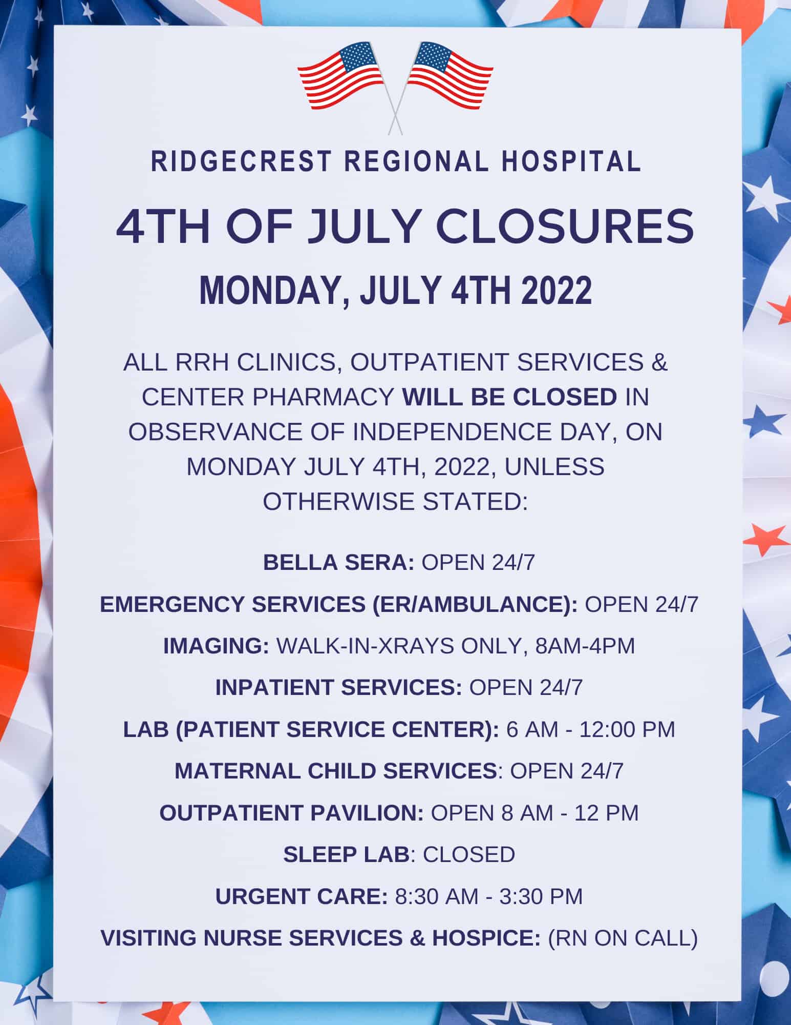 4Th Of July Closure Times 2022 