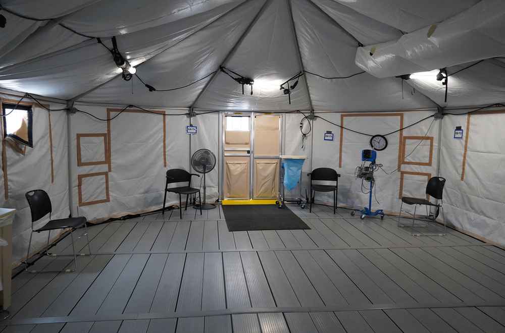Emergency department tent with chairs