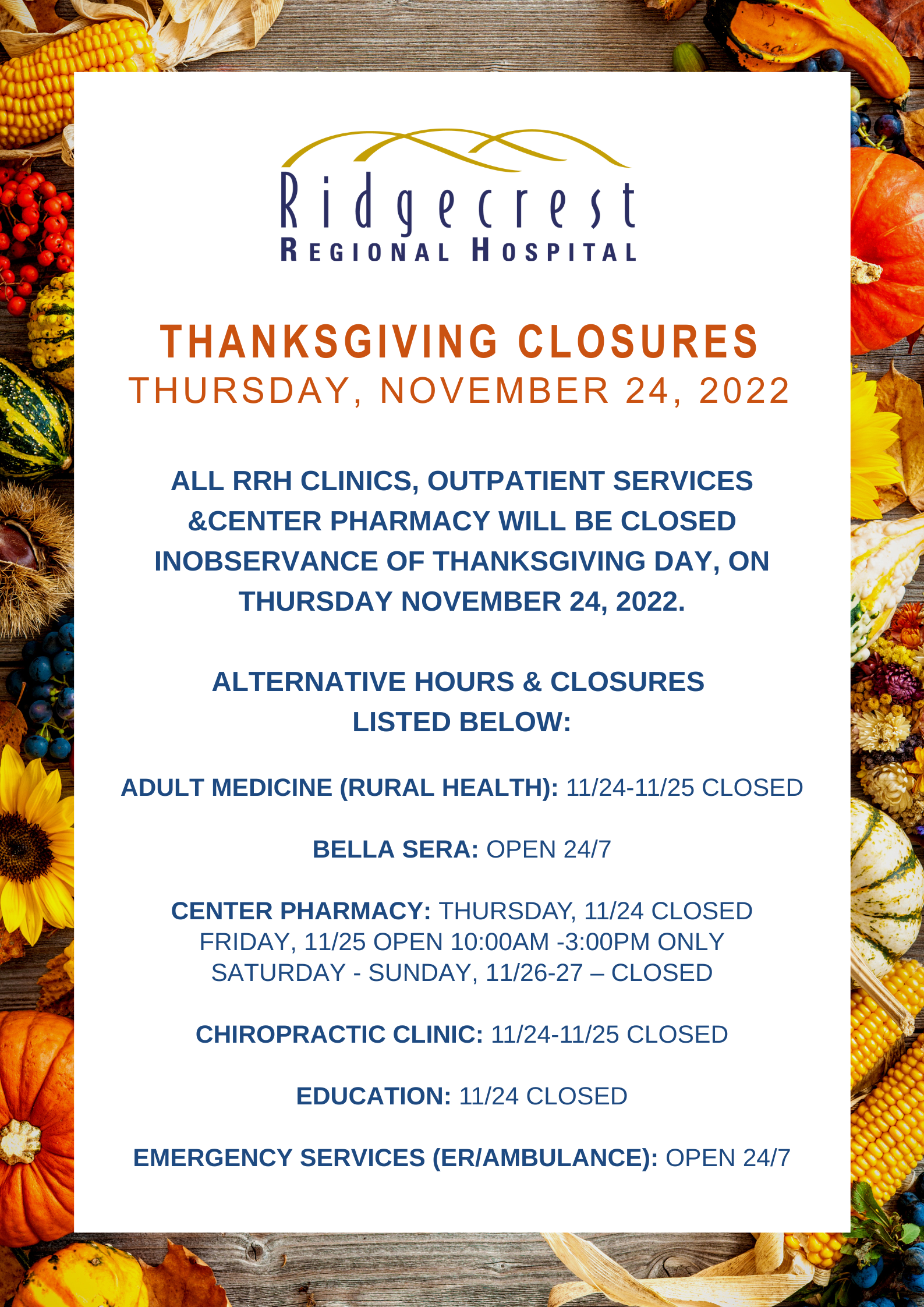 Thanksgiving Closures 2022