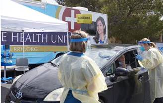 Healthworkers doing drive thru testing