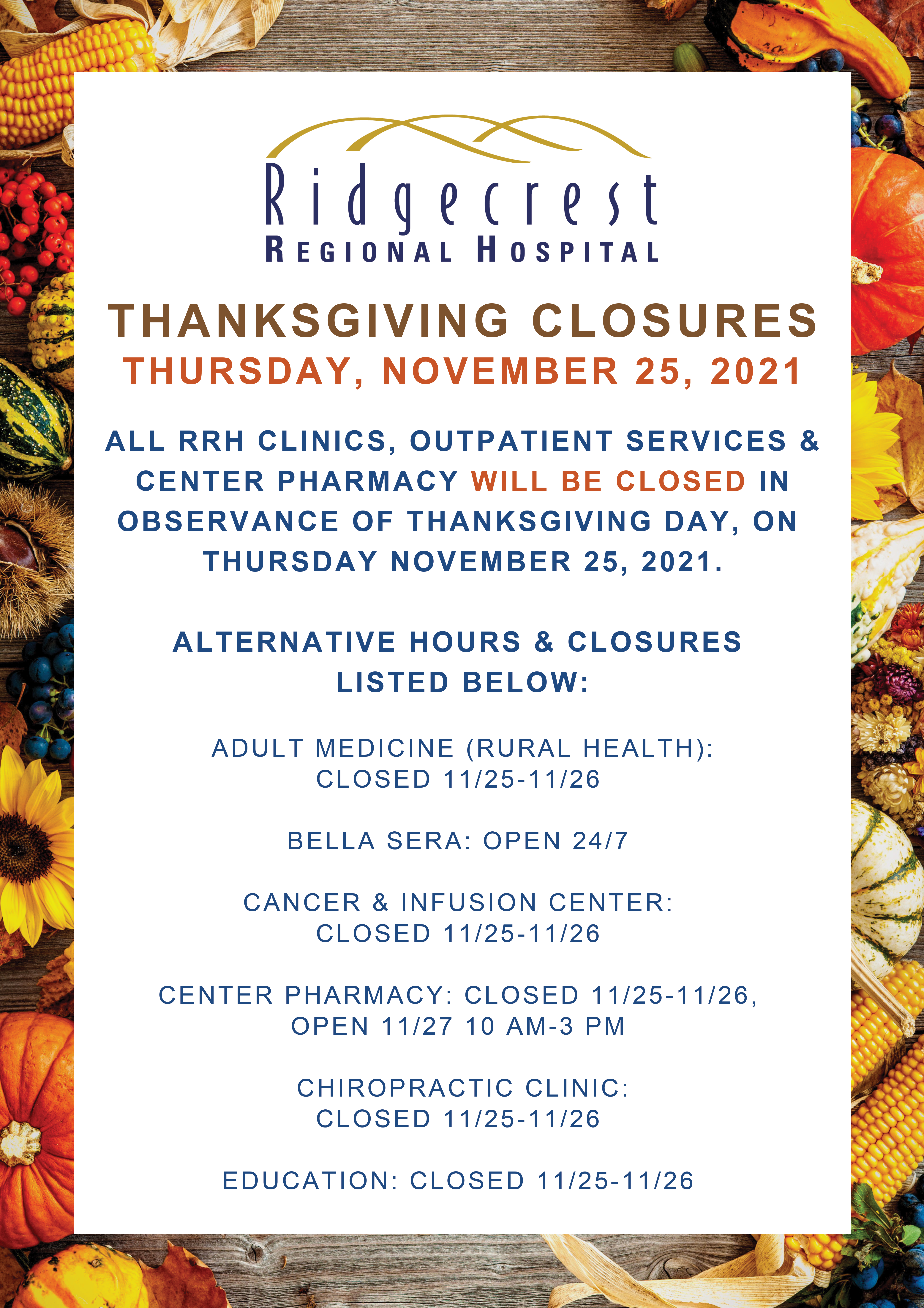closure schedule