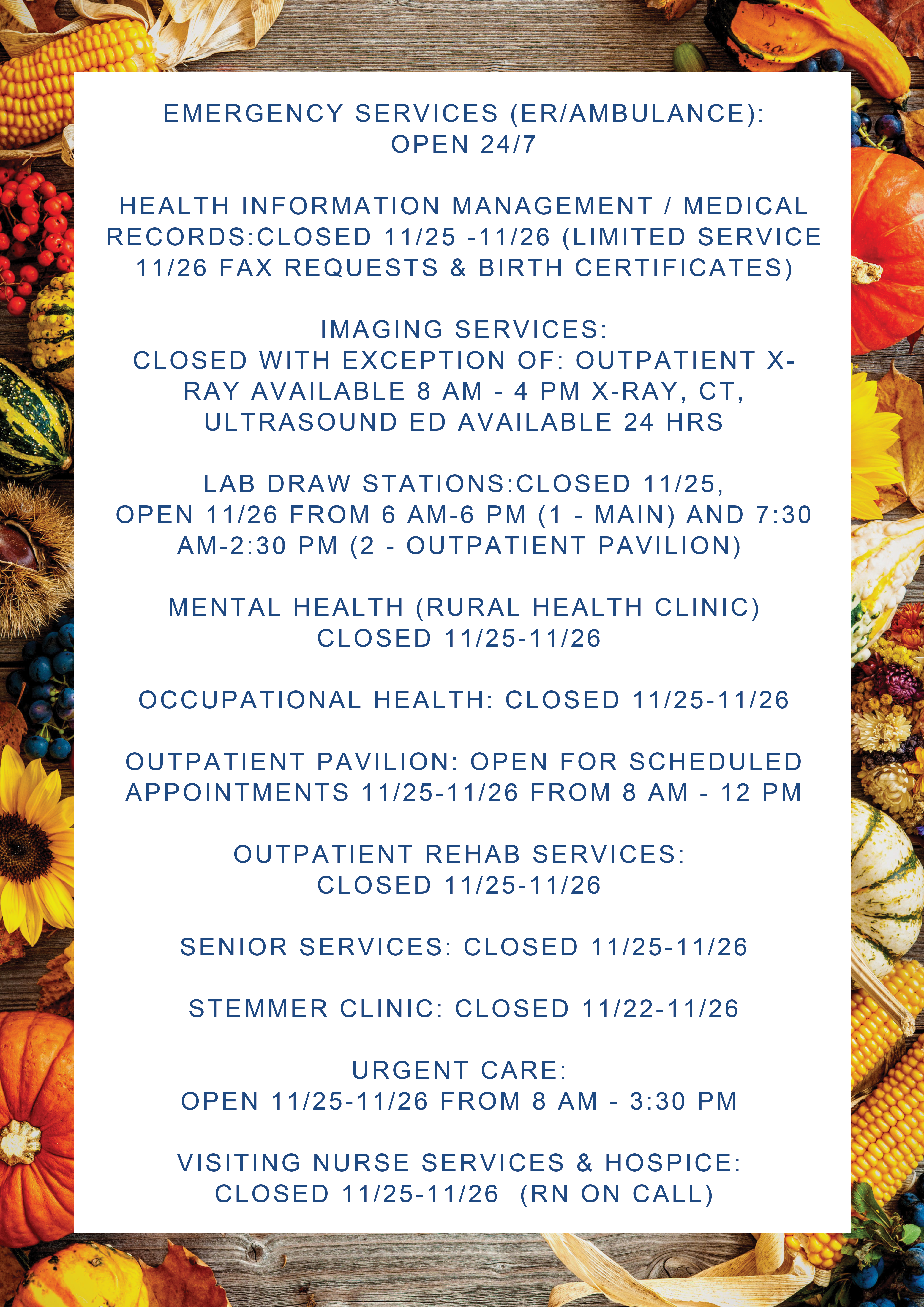 closure schedule